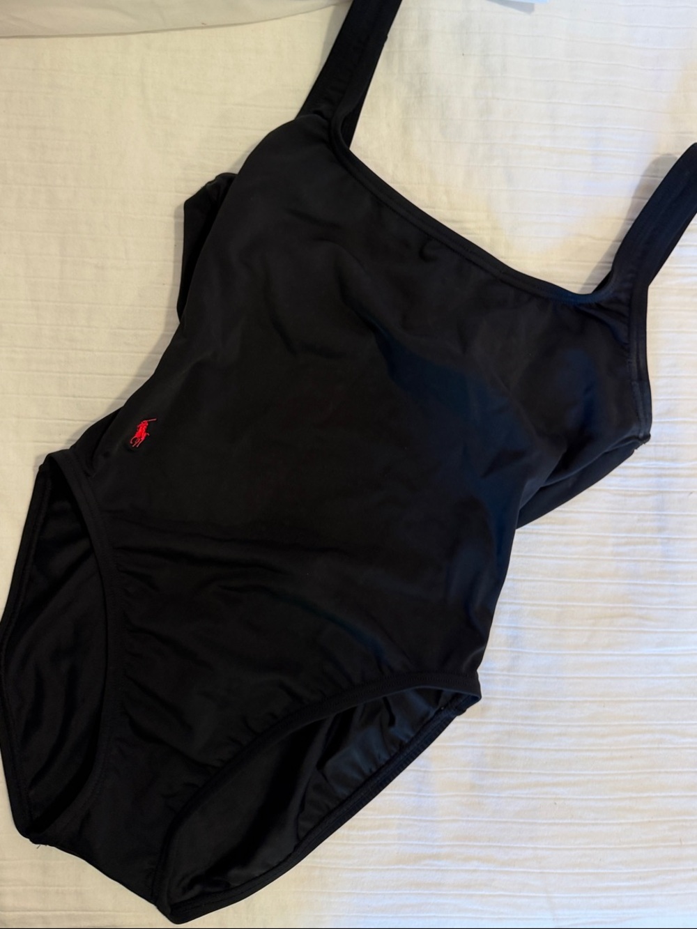 Ralph Lauren Black One-Piece Swimsuit with Red Polo Emblem